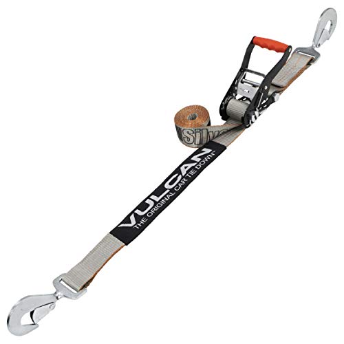 Vulcan Car Tie Down With Twisted Snap Hooks - 2 Inch X 96 Inch - 2 Pack - Silver Series - 3,300 Pound Safe Working Load #TOP4