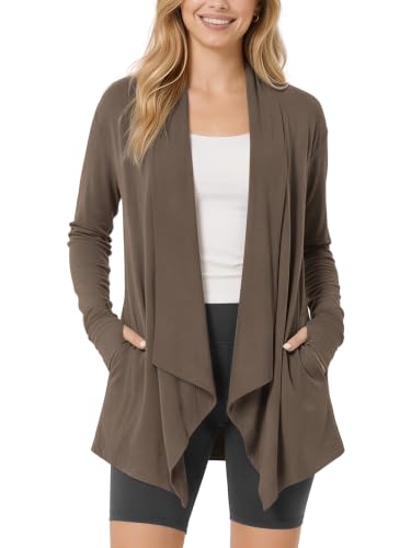Image of ODODOS Women's Drape Open Front Cardigans Cozy Soft Long Sleeve Casual Wrap Outerwear with Pockets Thumb Hole