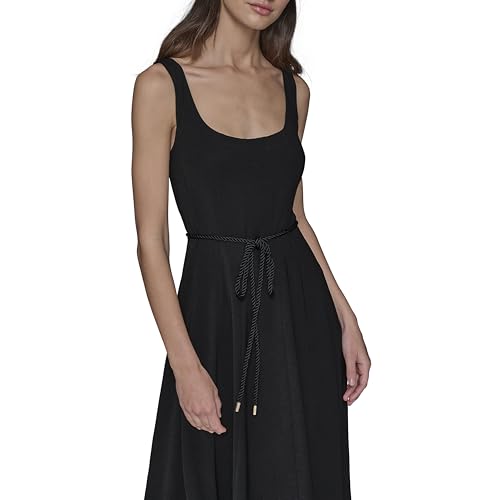 Karl Lagerfeld Paris Women's Sleeveless Scoop Neck A-Line Maxi Dress with Rope Belt, Black, 4 by KARL LAGERFELD - Used condition - Image 4