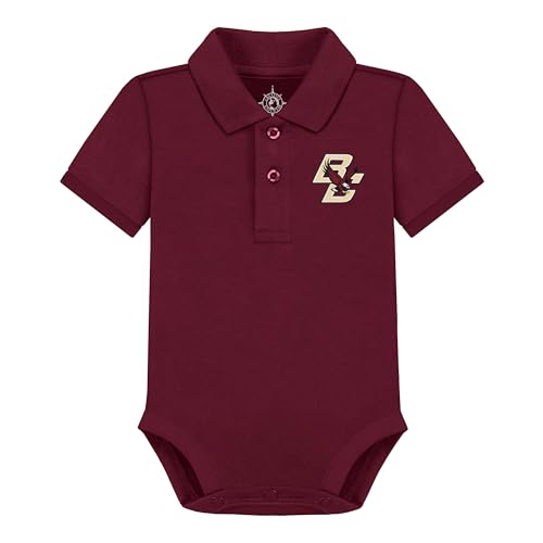 Creative Knitwear College Baby Polo Bodysuit Solid - Boston College Eagles Logo, Maroon, for Boys & Girls, 6-9 Months