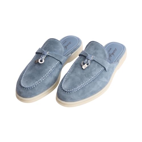 Image of XOBZJH Designer Women's Mules Flat Heel - Suede Leather Flats with Tassel Detail, Comfortable Slip-On Backless Loafers,Casual & Work Shoes