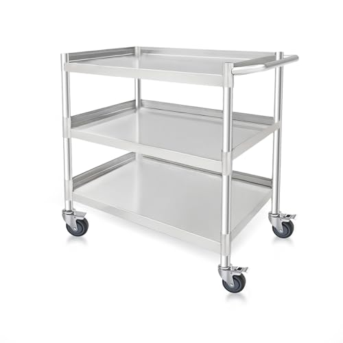3-Shelf Stainless Steel Utility Cart with Locking Wheels