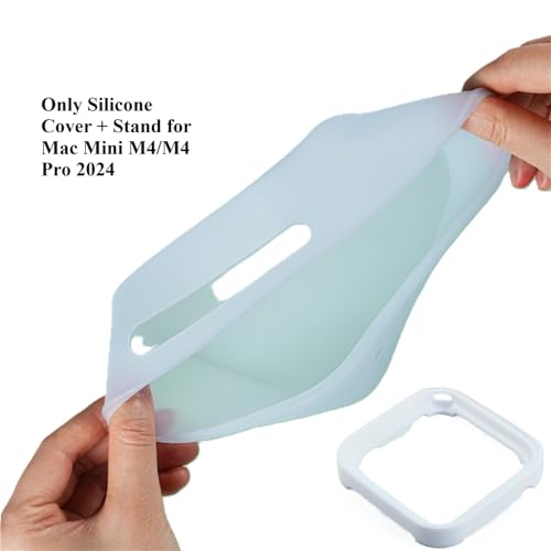 Image of Silicone Cover Compatible with Mac mini M4 / M4 Pro 2024, Dustproof Scratch-Proof Waterproof, Protective case for Mac mini PC (White Cover with Stand)