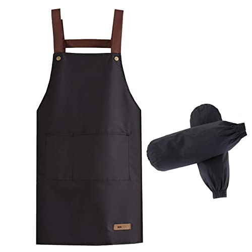 jiujiuwo Tablier de Cuisine Femme Personnalisé Étanche Chef Réglable Imperméable Ceinture Cou pour cuisine, pâtisserie, Peinture et Travail, Noir Cover