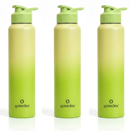 Image of Speedex Stainless Steel Metal Water Bottle 1 Ltr 1000 ml, BIS Approved, Leak Proof Sipper Cap Bottle for Office, School, Gym, Travel, Daily Use for Men, Women, Kids, Adults, Lime Green, Set of 3