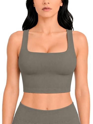 Image of Sunzel Square Neck Longline Sports Bra, Built-in Bra Crop Tank Top