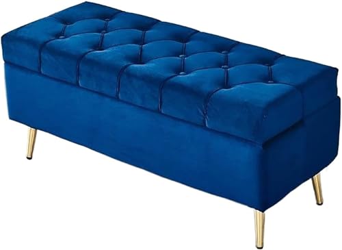 CATANK Banco otomano Rectangular de Terciopelo con almacenaje, tapizado, reposapiés capitoné, Mesa de Centro para Sala de Estar, Dormitorio y habitación Infantil (60 x 40 x 45 cm, Azul ma