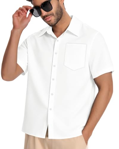 Image of Men Hawaiian Shirt Short Sleeve Summer Beach Button Down Shirts with Pocket