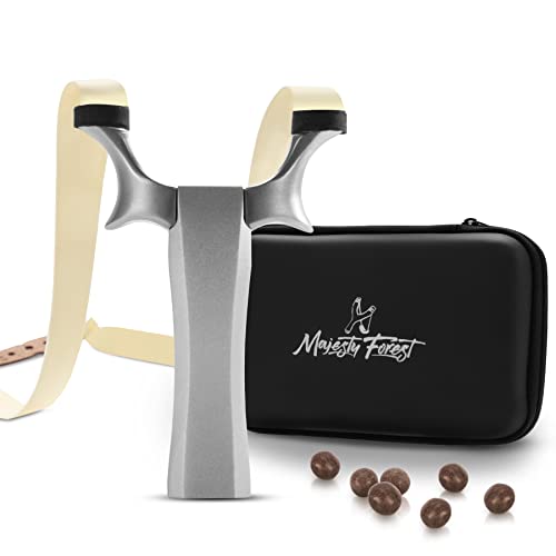 MAJESTY FOREST® Profi Steinschleuder Set „Hawk“ - Schleuder Zwille für Sport und Outdoor - Slingshot Bundle mit Tasche, Tonkugeln, Starke Gummibänder und E-Book Cover