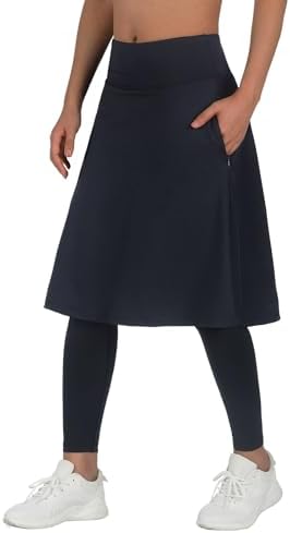 ANIVIVO Skirted Leggings for Women with Pockets Long Skirt with Leggings | 25"Knee Length, with full Leggings, 2 Zipper Pockets, High Waisted, Stretchy, Comfortable for Athletic, Travel, Casual