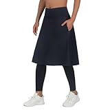 ANIVIVO Women Long Knee Length Skirt with Full Leggings,Skirted Leggings with High Waisted Zipper Pockets(Black-Full Length,M)