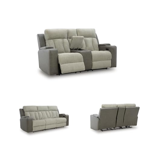 Image of Signature Design by Ashley Power Reclining Loveseat with Console, Sisal