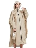 KarFri Long Commuter Raincoat Men Women/Female Waterproof Pocket Motorcycle Bike Poncho Rain Coat Poncho Jacket Chubasquero (Color : Khika, Size : Free Size)