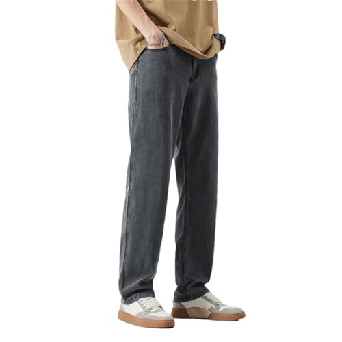 Men's Thin Soft Jeans Classic Straight Denim Pants Work Wide Leg Casual Trousers gray9 34