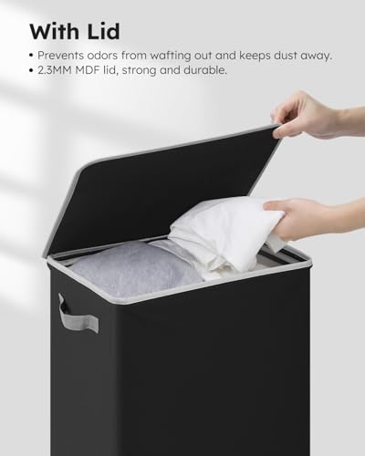 SOLEDI Slim Laundry Hamper with Lid, Narrow Laundry Basket with Removable Bags, Dirty Clothes Hamper with handle, Small Hamper perfect for Laundry room, Bathroom, Bedroom, Small spaces. 70L Black - Thumbnail 4