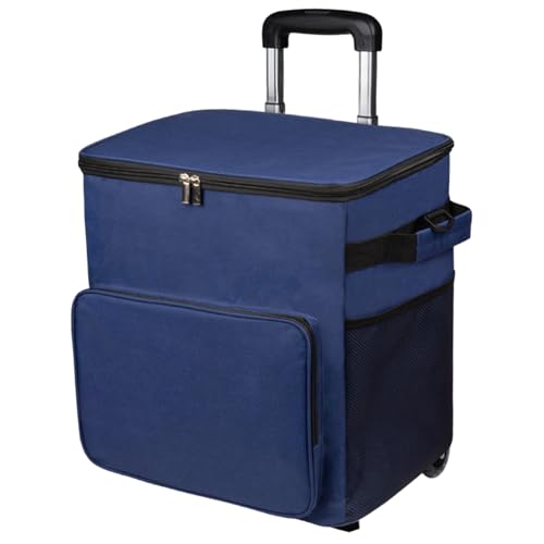 Cool Box on Wheels, bolsa térmica grande de 60 latas/35 L con barra de tracción y múltiples bolsillos, correas ajustables para picnic, camping, playa y pesca, azul oscuro