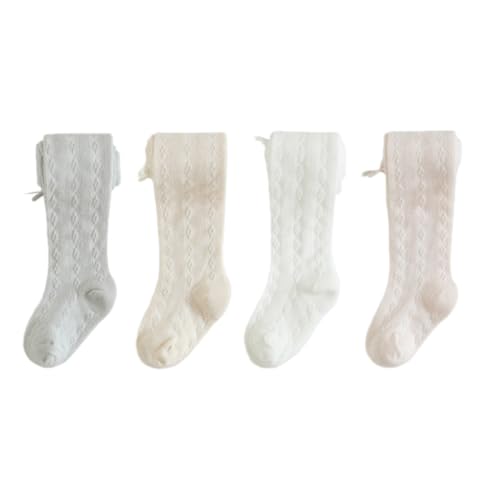Image of WATOCHE Baby Toddler Girl's Tights 3/4/5 Pack Cable Knit Leggings Little Girls Seamless Stockings Bows Cotton Pantyhose