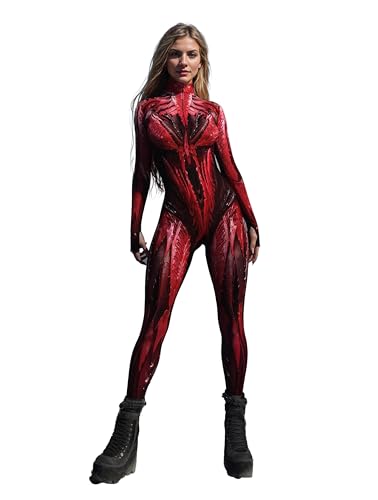 Red Symbiote Bodysuit Women Alien Venom Style Sci-Fi Cosplay Costume