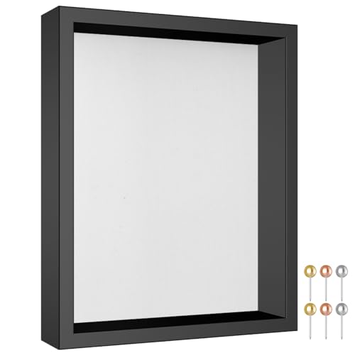 Califortree 8x10 Shadow Box Picture Frame with Soft Linen Back - Metal Push Pins Included, Memory Shadow Box Display Case for Bouquet Awards Medals Wedding Photos and More, Black