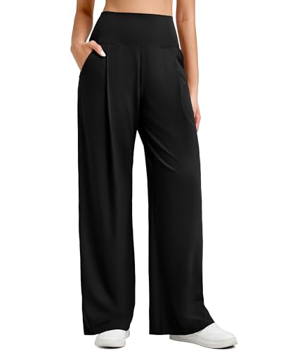 G4Free BareFeel High Stretch Wide Leg Pants for Women Soft High Waisted Pleated Casual Pants with Pockets 28