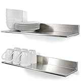 Wallniture Plat Stainless Steel Wall Shelf Heavy Duty Restaurant Bar Cafe & Home Kitchen Organization and Storage Shelf Set of 2 23.60' Silver