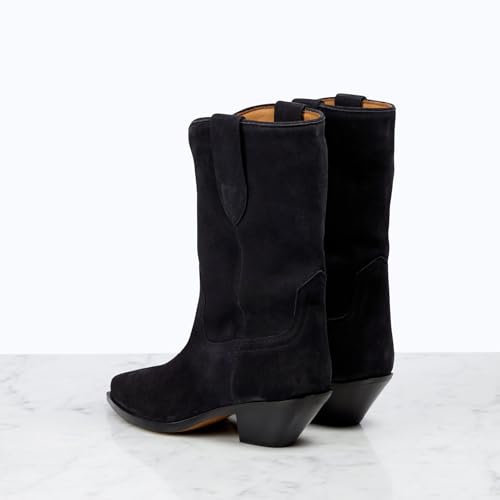 anteikira Women's Pointed Toe Fashion Pull On Mid Calf Boots Chunky Block Heel Western Boots Faux Suede Low Heel Cowgirl Boots Size 5.5-12US2