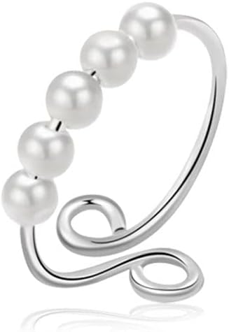 EUDORA Harmony Ball Fidget Anxiety Ring for Women 925 Sterling Silver Adjustable Spinner Open Rings Fidget Ring for Anxiety Stress Relief for Girls Daughter Gift