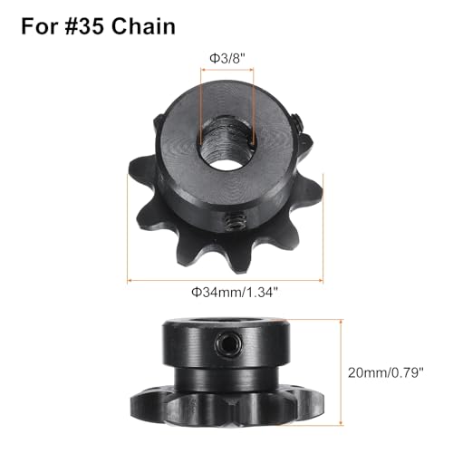 Image of uxcell #35 Chain Roller Sprocket B Type, 3 /8 inch Bore 10 Tooth Single Strand Chain Sprocket, Carbon Steel, with Set Screws