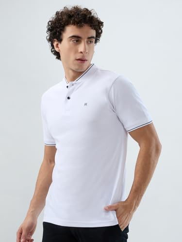 Image of Raymond Men Modern Fit Solid Pattern Pure Cotton Polo Neck Half Sleeve Casual T-Shirt