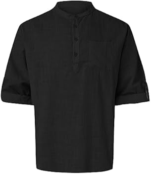 Heren linnen overhemd, korte mouwen, zomer linnen katoen casual hemd, zomeroverhemd, linnen korte mouw hemd, opstaande kraag, normale pasvorm, mannen tops, traditioneel hemd, lichtblauw, 3XL