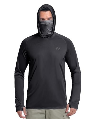 Image of isnowood Sun Shirt UPF 50+ Men's Fishing Long Sleeve UV Protection Hoodie Hiking Rash Guard Swimming Running