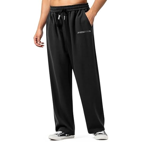 HHZ Men's Cotton Casual Loose Fit Sweatpants Yoga Baggy Sweats Open Bottom Sweatpants Lounge Jogging Gym Workout Pants Wide Leg Sweatpant(Y001Black,36) Cover