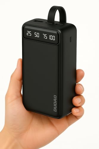 DUDAO 30,000mAh Power Bank - Fast Charging Portable Charger with USB-C & Dual USB Outputs, LED Flashlight - High Capacity External Battery Pack for iPhone, Tablets, iPad (K8s+ Model, Black)
