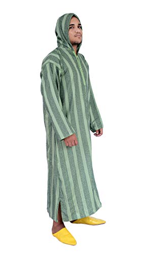 Treasures Of Morocco Moroccan Men Djellaba Handmade Hooded Caftan Green With Matching Embroidery Tread Thobe Loungewear African X-Large3
