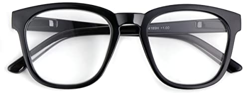 Fads & Fashions Oversized Retro Reading Glasses with Spring Hinges, Geek Nerd Style, Extra Large DX93 (Matt Black, 2.0, x)