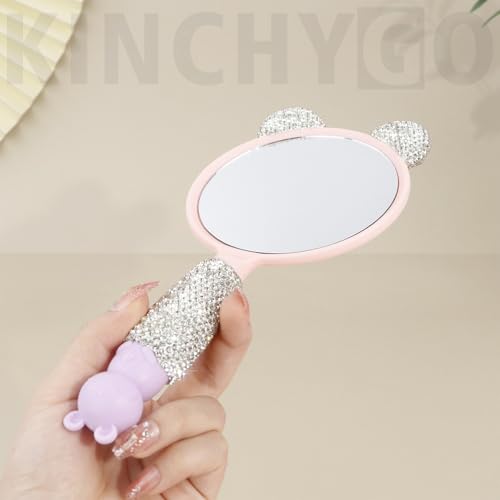 Espejo de Mano Rhinestone con Diseño Gato Rosa miniatura 3