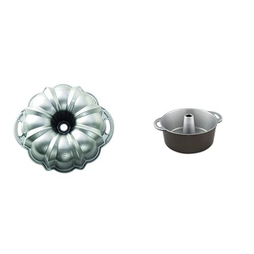 Nordic Ware Platinum Collection Anniversary Bundt Pan & Ware Angel Food Cake Pan, 18 Cup Capacity, Graphite