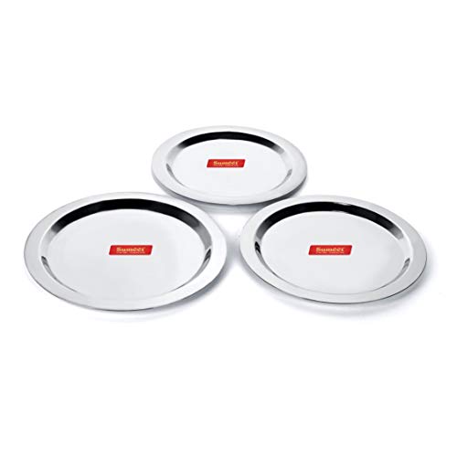 Sumeet Stainless Steel Heavy Gauge Ciba/Lids/Tope Cover Set of 3 Pcs (Size - 17Cm, 18.8Cm, 20Cm), Silver