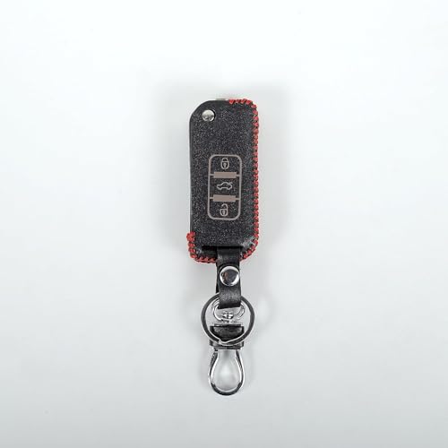 Image of Leather Car Key Cover Case with Key Chain for Mahindra Old Xuv - 500 (Black)