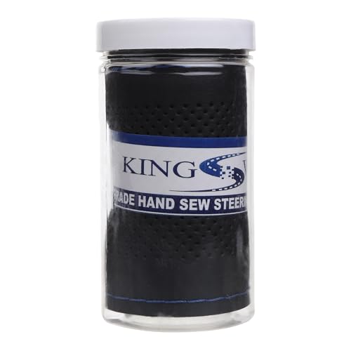 Image of KINGSWAY PU Leatherite Car Steering Cover Sewable Compatible with Maruti Suzuki Alto (Year 2012 Onwards), Black Color with Blue Thread, Pack of 1 with Sewing Needle and Thread