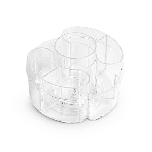 Image of Masirs Small 360 Rotating Makeup Organizer - Mini Yet Spacious Cosmetic Storage Solution with Multiple Compartments - The Perfect Spinning Make-Up Caddy for Vanity or Bathroom Counter (Round - Clear)