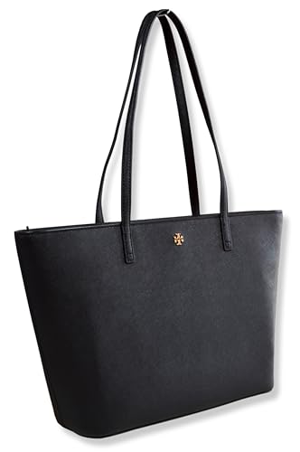 Image of Tory Burch Womens Emerson Leather Women's Small Tote Handbag Purse, (Black)
