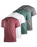 Liloak Pack Henley Tees - Multipack Men's Short Sleeve Henley Tops, Soft 3 Button Pack of 4, Classic Sports Tee