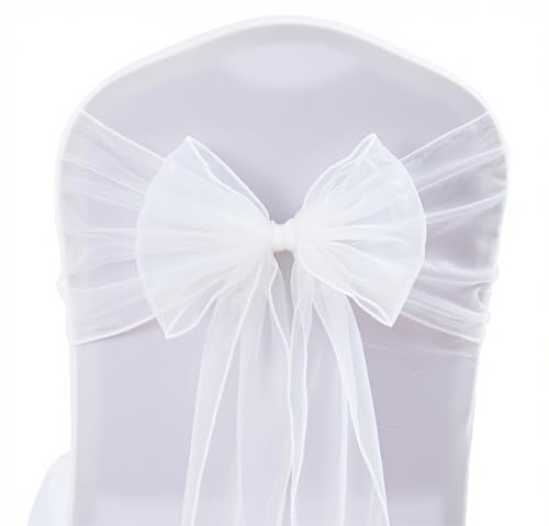 BIT.FLY 50 Pcs Schleifen für Stuhlhussen - Organza Hochzeit Stuhlschleife 18 x 275CM Stuhldekoration für Partys Hochzeiten Feiern, Weiß BIT.FLY 50 Pcs Schleifen für Stuhlhussen - Organza Hochzeit Stuhlschleife 18 x 275CM Stuhldekoration für Partys Hochzeiten Feiern, Weiß