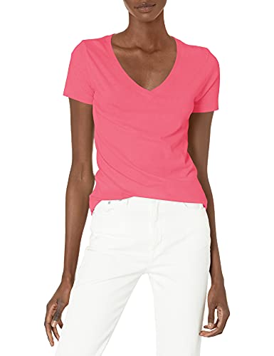 Clementine Apparel Women’s Short Sleeve T Shirt Easy Tag V Neck Soft Cotton Blend Undershirts Top Tees (1540)