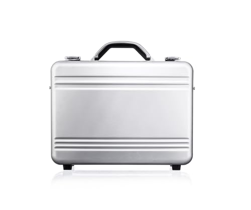 GUARDIQUE™ CW-022 - Valigetta in alluminio di alta qualità, sicura, leggera, resistente, multifunzione, con divisorio e tasche, per professionisti, viaggi e attrezzature, Argento, M, Minimal