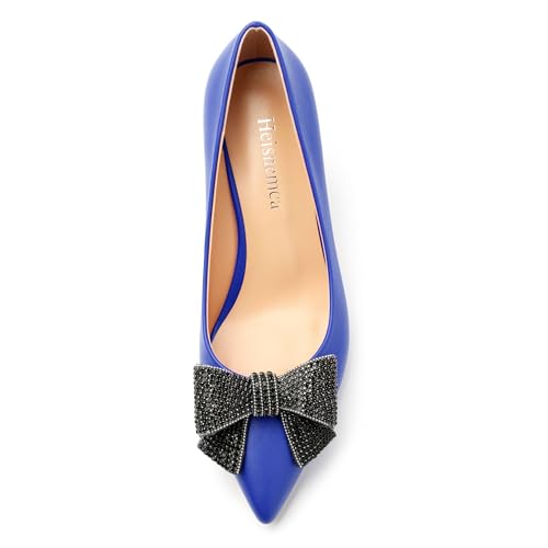 Image of Heels for Women Closed Patent Pointed Toe Bow Pumps Slip on Kitten Low Heels Wedding Party Dress Office Shoes 2.5Inch