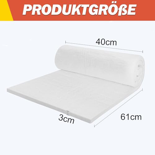 Keramikfasermatte, Keramikwolle, 61 X 40 X 3 cm, Isolierdecke, Hitzebeständig bis 1200°C/2200°F, für Pelletofen, Holzherd Baffle, Kamin, Schornstein, Ofen, Kessel, Pizzaofen und Schmiede