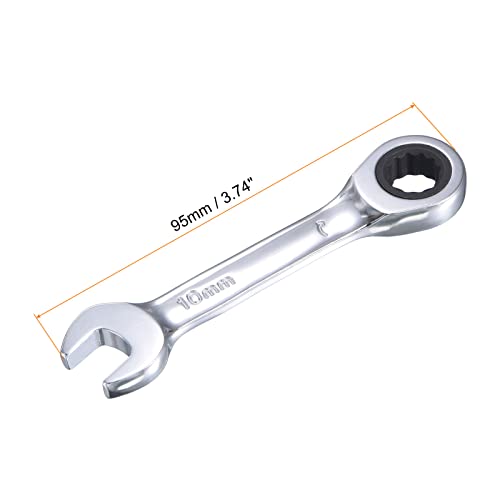 Uxcell 10Mm Stubby Ratcheting Combination Wrench Metric 72 Teeth 12 Point Box Ended Tools, Cr-V #TOP1