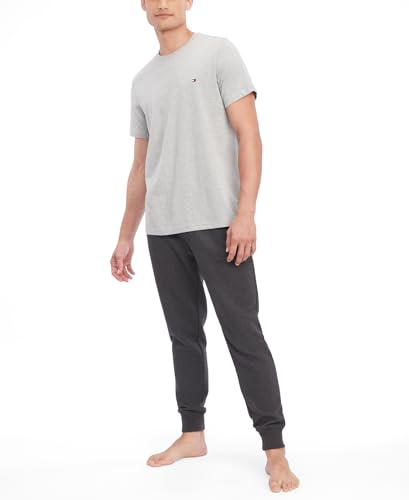 Tommy Hilfiger Camiseta masculina com gola redonda e bandeira, cinza mesclado, P, Cinza mesclado, P